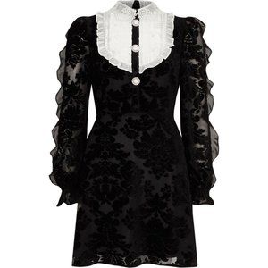 ISO River Island Black Burnout Frill Bib Long Sleeve Dress